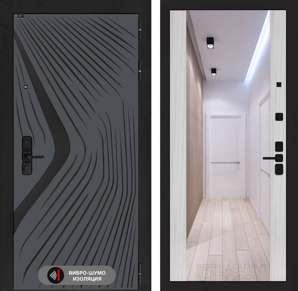 Входная дверь LEOLAB с Зеркалом Максимум - Сандал белый