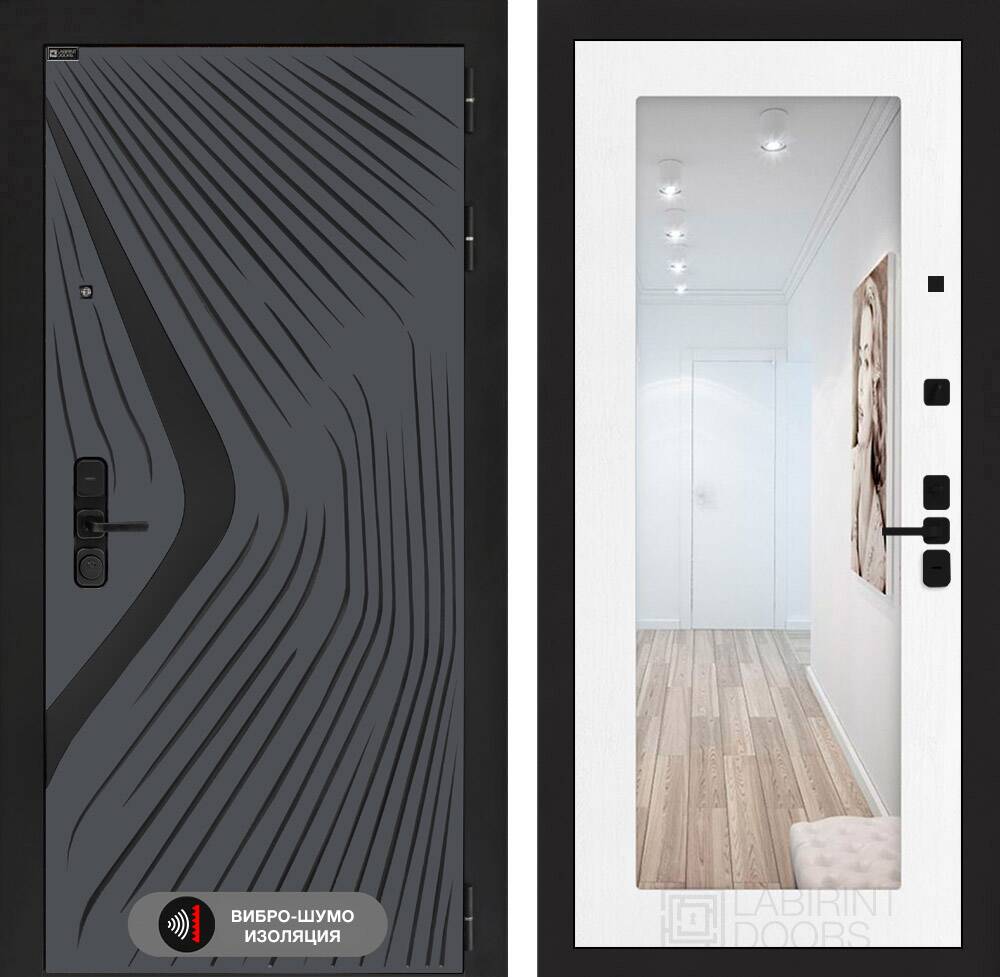 Входная дверь LEOLAB с зеркалом 18 - Белое дерево