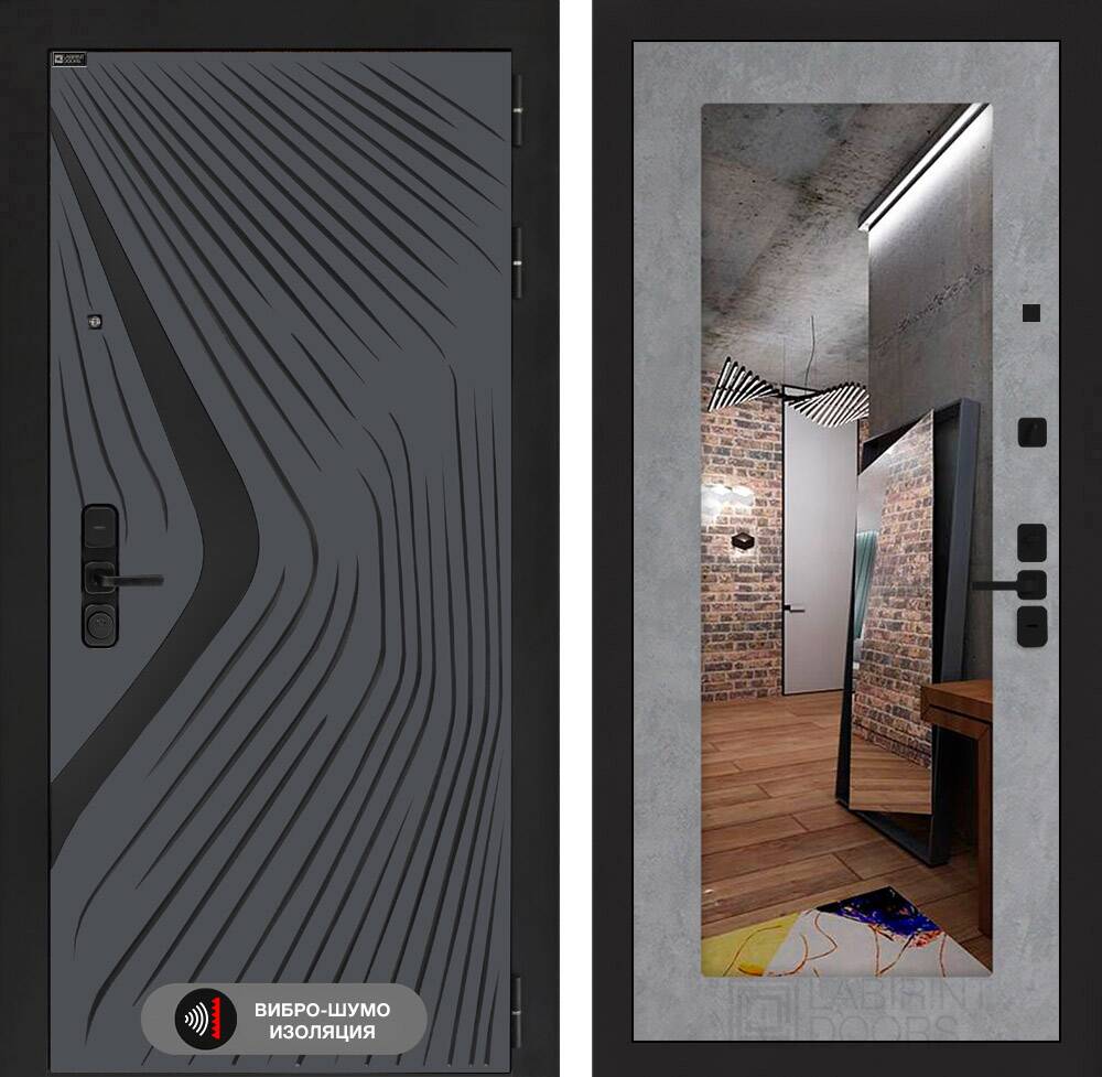 Входная дверь LEOLAB с зеркалом 18 - Бетон светлый