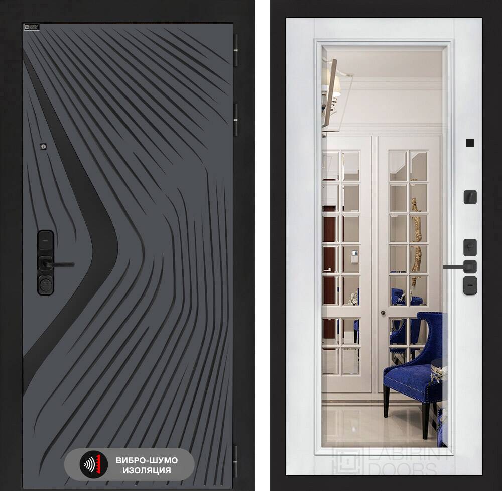 Входная дверь LEOLAB с Зеркалом Фацет - Белый софт