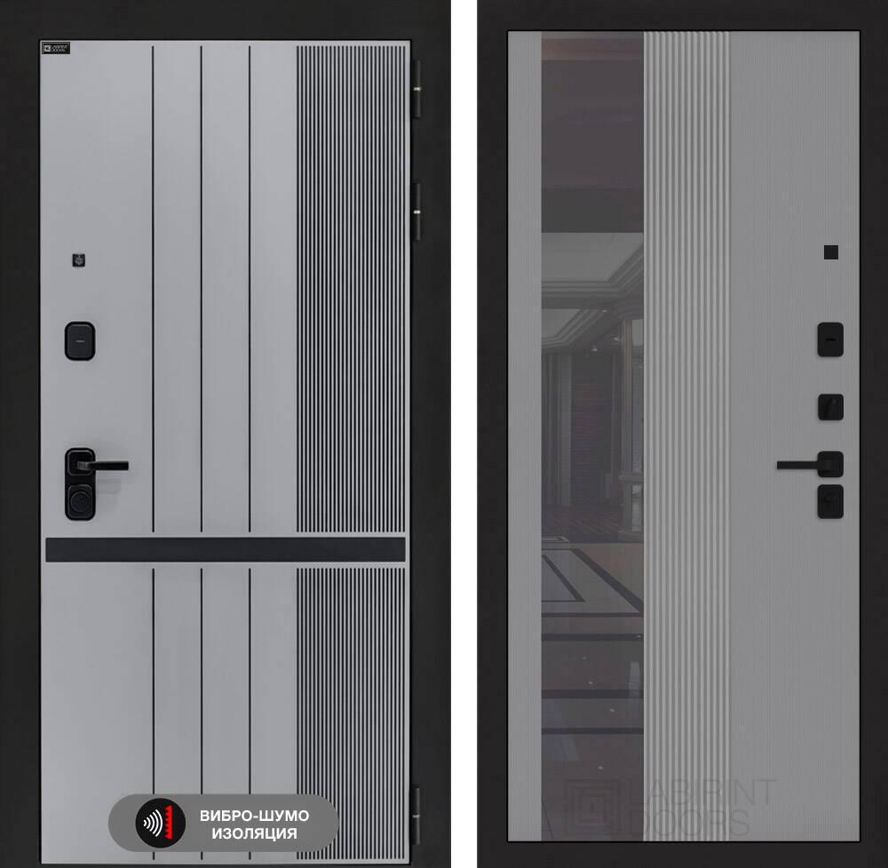 Входная дверь SKYLAB с Зеркалом 32 тонированным - Серый рельеф софт