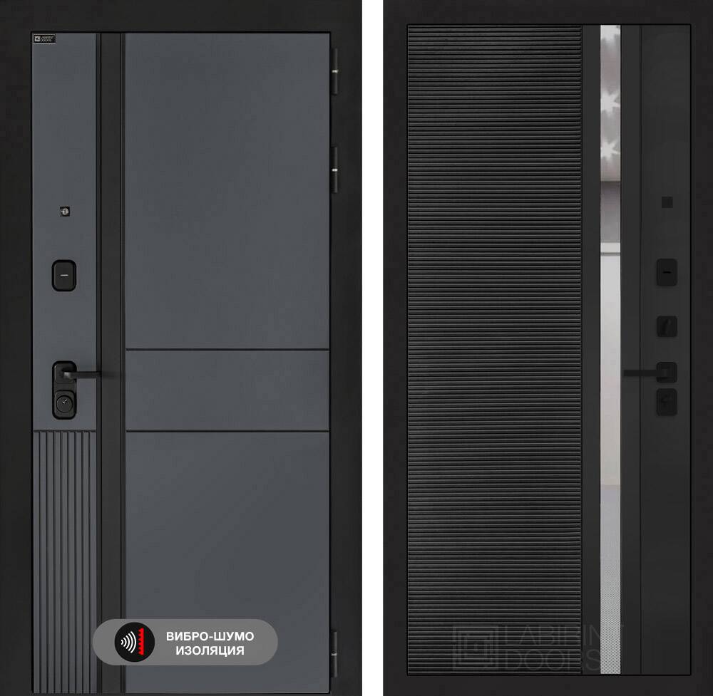 Входная дверь EVOLAB 31 - Черный кварц, зеркальная вставка с тонировкой