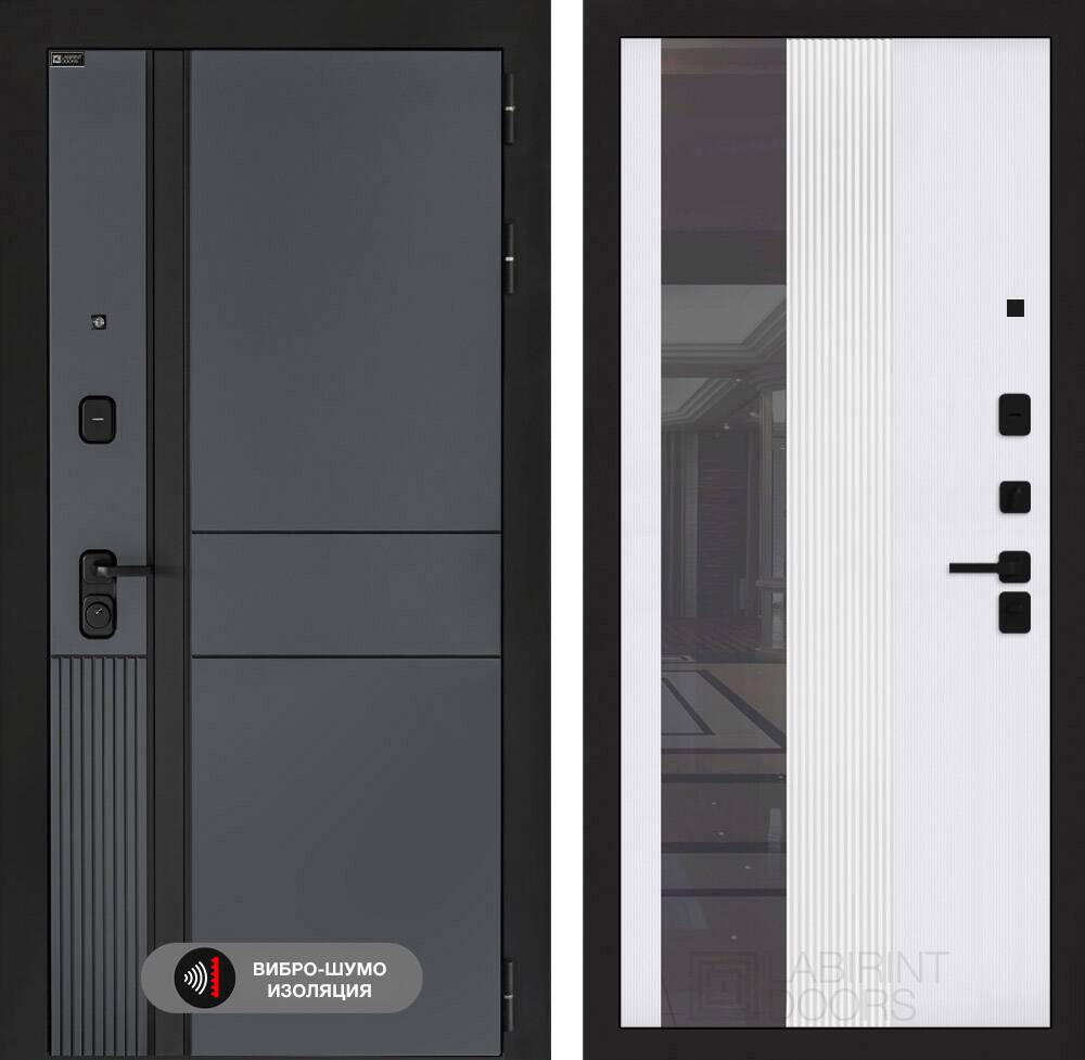 Входная дверь EVOLAB с Зеркалом 32 тонированным - Белый рельеф софт