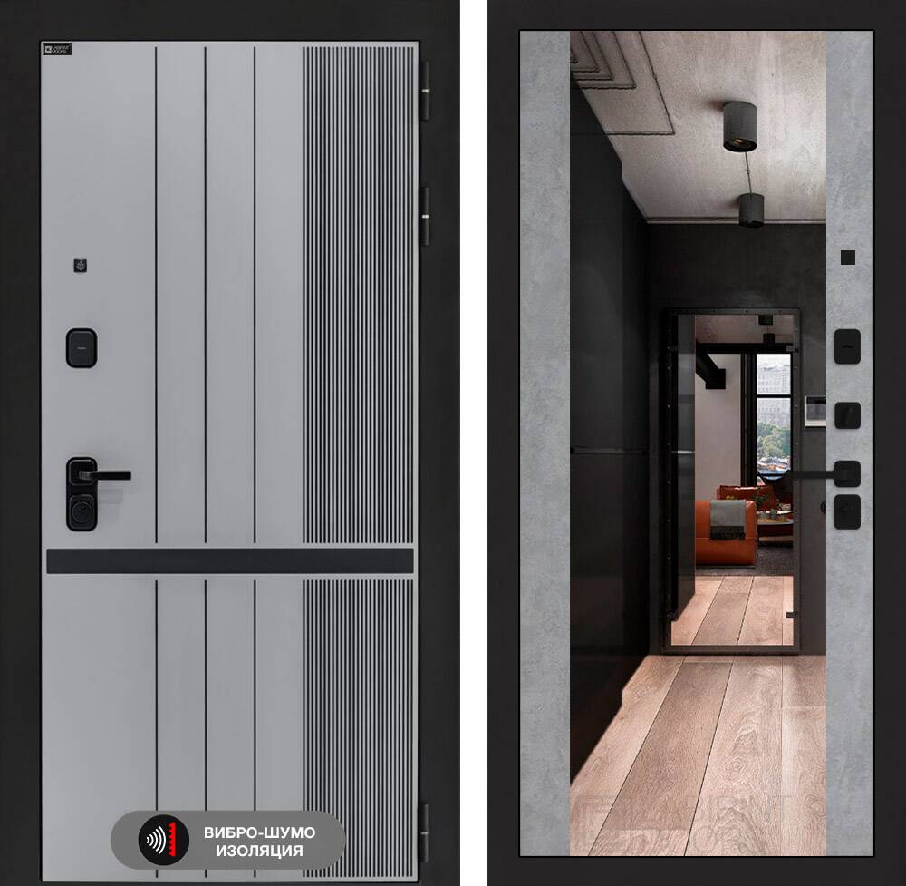 Входная дверь SKYLAB с Зеркалом Максимум - Бетон светлый