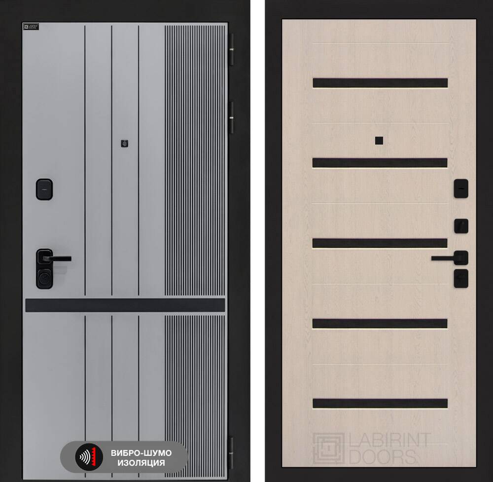 Входная дверь SKYLAB 01 - Беленый дуб, стекло черное