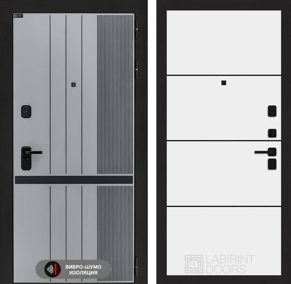 Входная дверь SKYLAB 25 - Белый софт, черный молдинг
