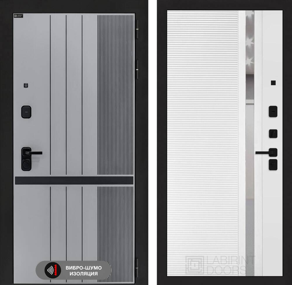 Входная дверь SKYLAB 31 - Белый софт, зеркальная вставка с тонировкой