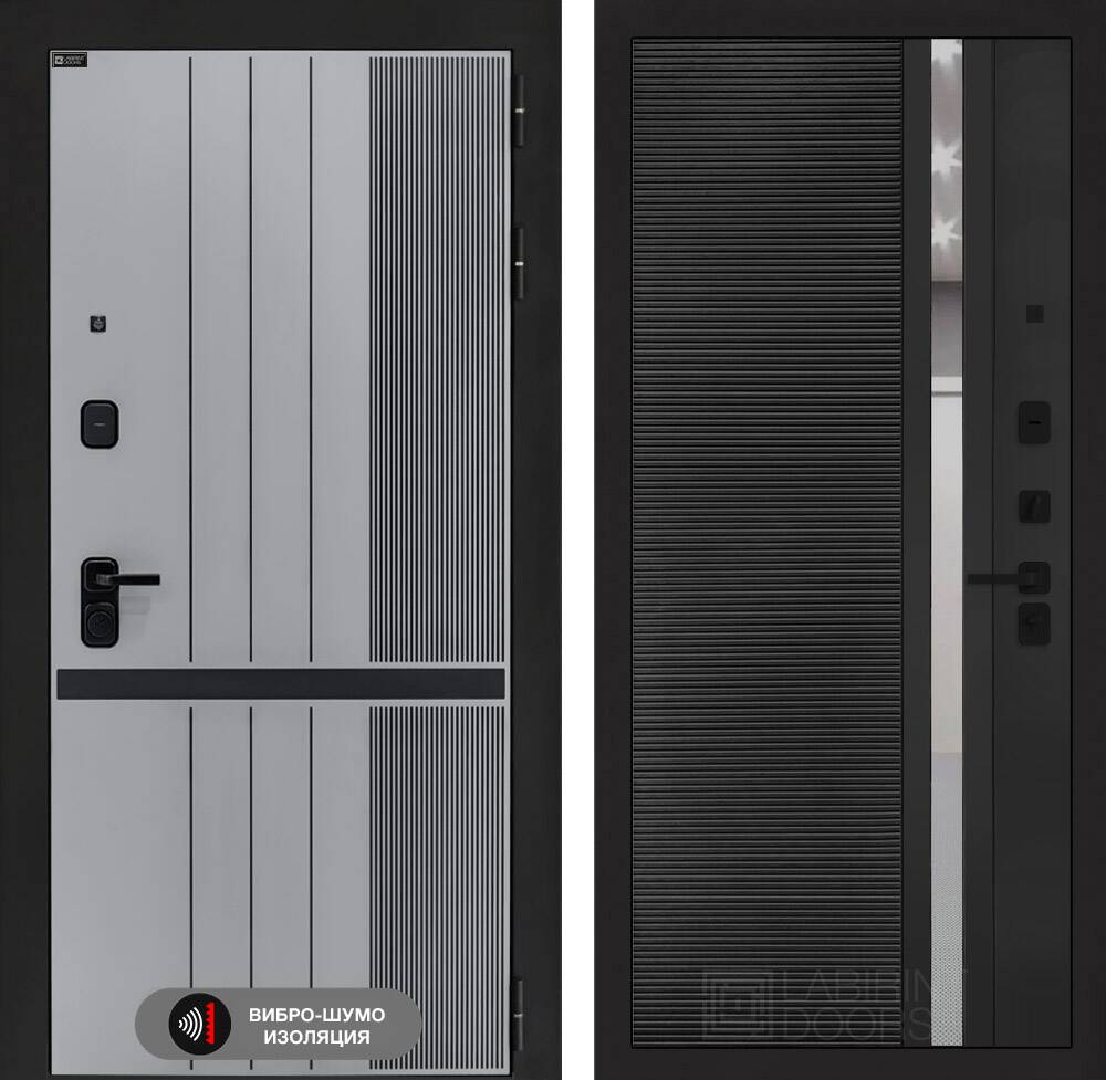 Входная дверь SKYLAB 31 - Черный кварц, зеркальная вставка с тонировкой