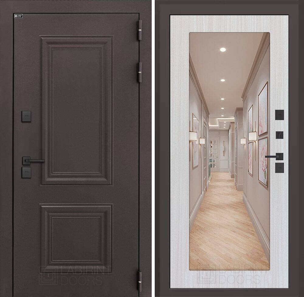 Входная дверь Полярис лайт с зеркалом 18 - Сандал белый