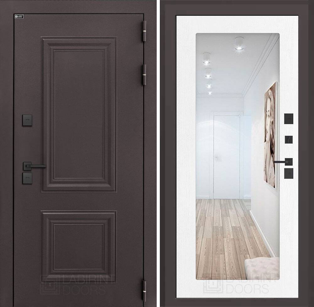 Входная дверь Полярис лайт с зеркалом 18 - Белое дерево