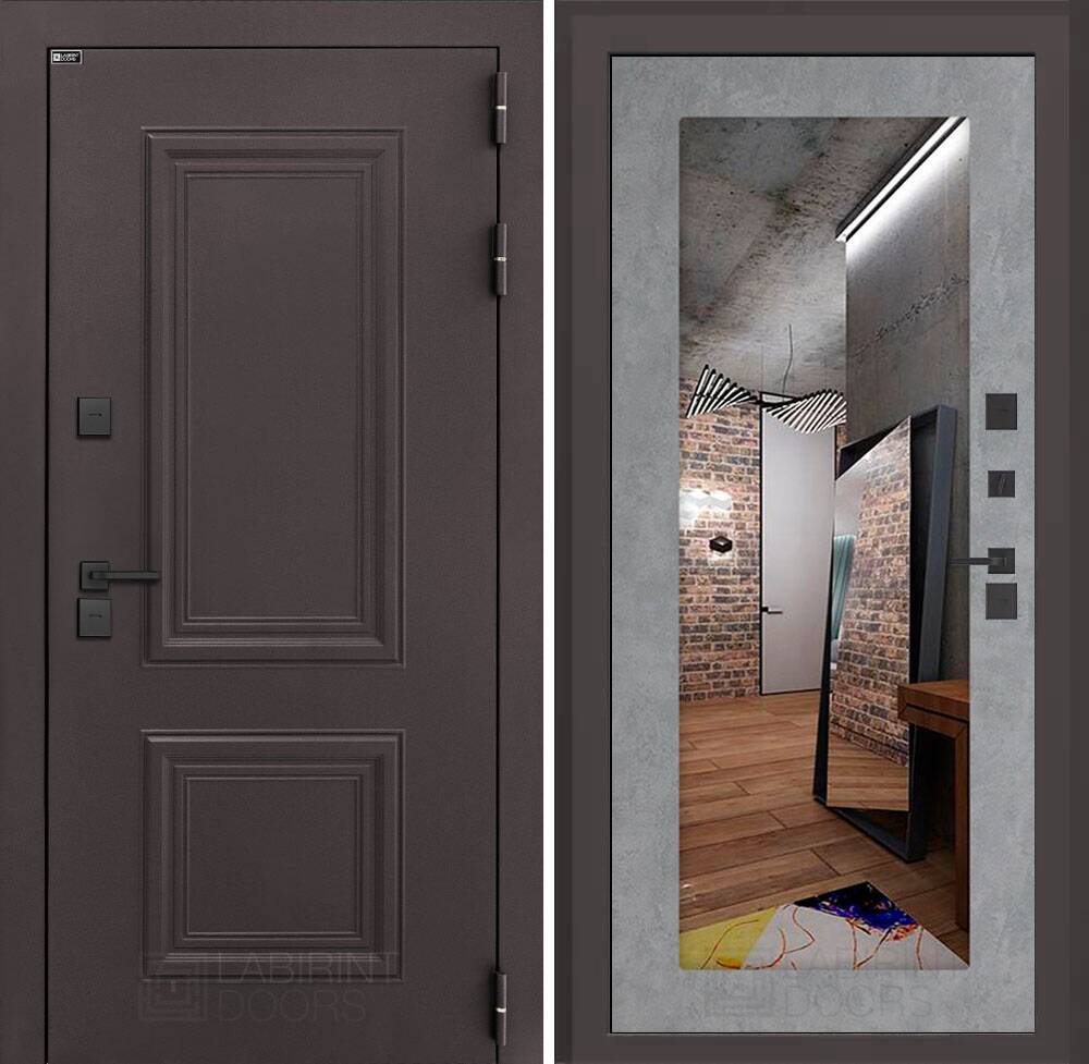 Входная дверь Полярис лайт с зеркалом 18 - Бетон светлый