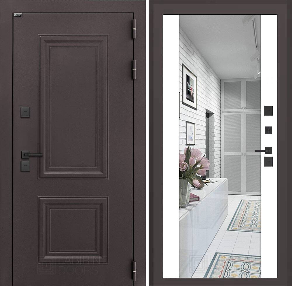 Входная дверь Полярис лайт с зеркалом Максимум - Белый софт