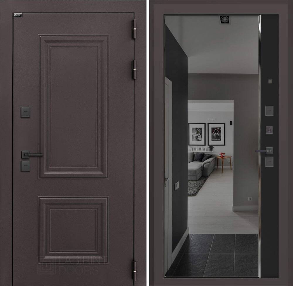 Входная дверь Полярис лайт с тонированным зеркалом Панорама - Черный кварц