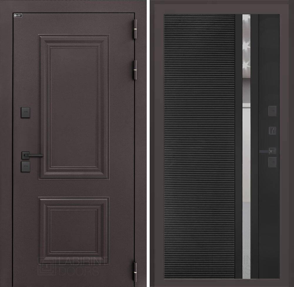 Входная дверь Полярис лайт 31 - Черный кварц, зеркальная вставка с тонировкой