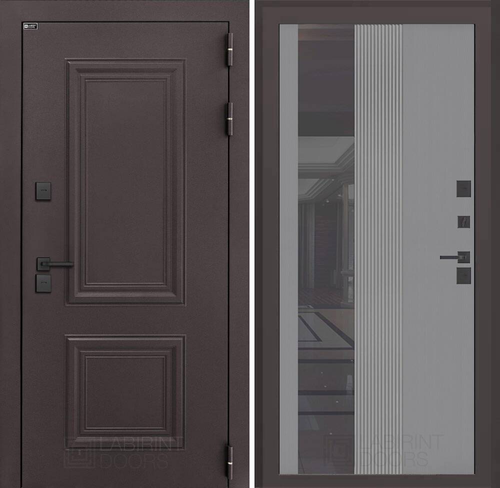 Входная дверь Полярис лайт с зеркалом 32 тонированным - Серый рельеф софт