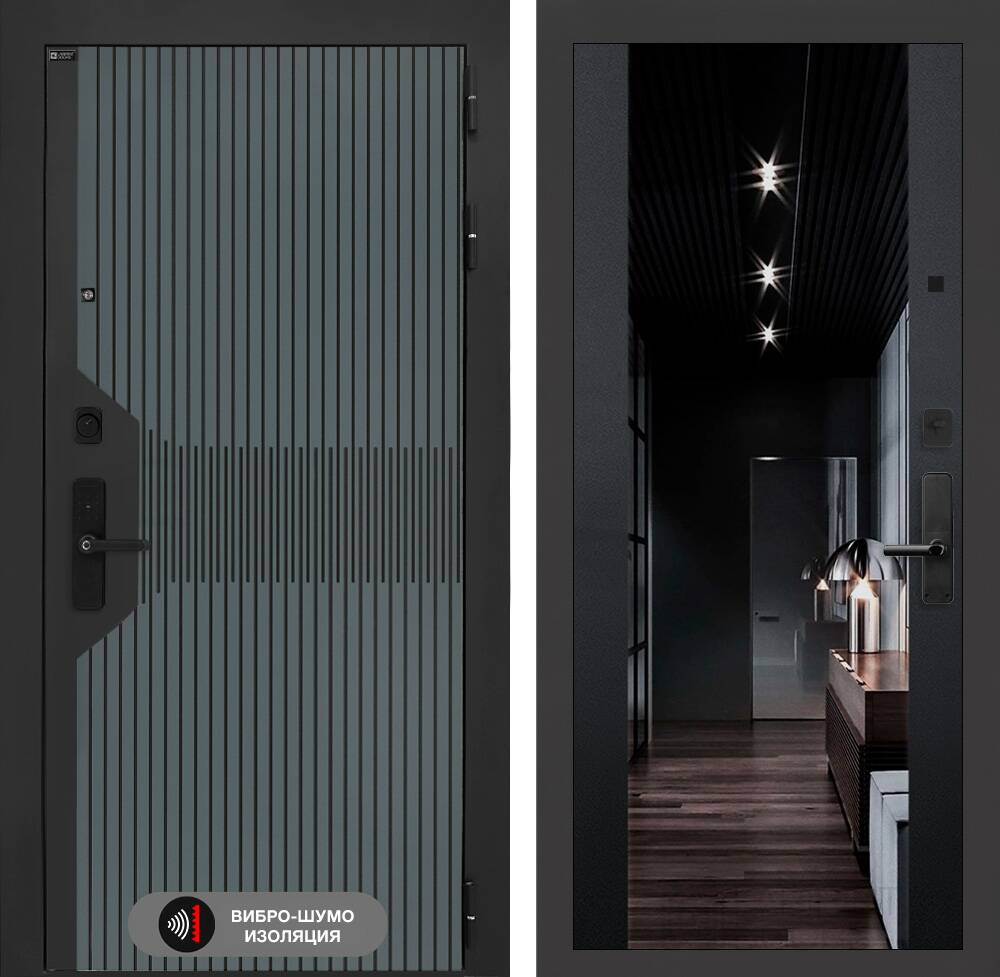 Входная дверь Смартлаб с Зеркалом тонированным Максимум - Черный кварц