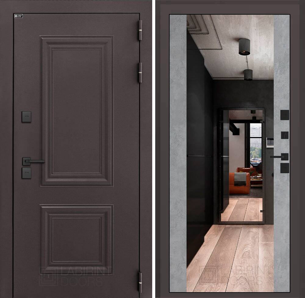 Входная дверь Полярис лайт с Зеркалом Максимум - Бетон светлый