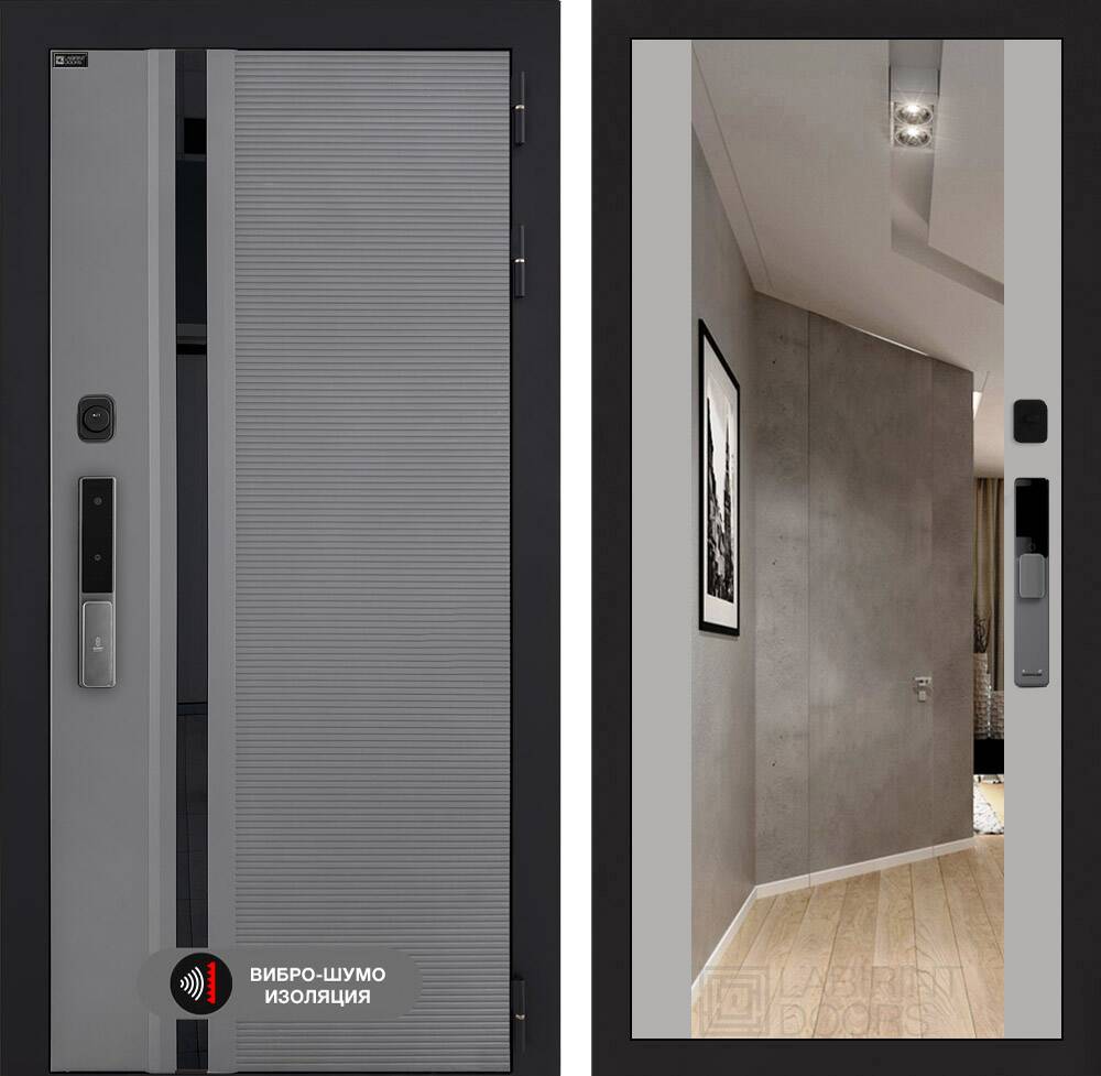 Входная дверь Пиано Смарт 2.0 с зеркалом Максимум - Грей софт