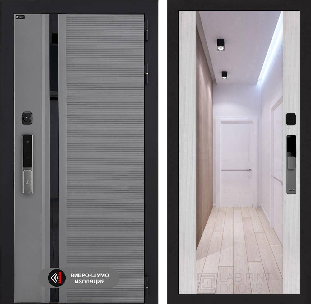 Входная дверь Пиано Смарт 2.0 с зеркалом Максимум - Сандал белый