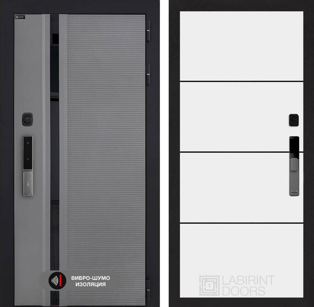 Входная дверь Пиано Смарт 2.0 панель 25 - Белый софт, черный молдинг